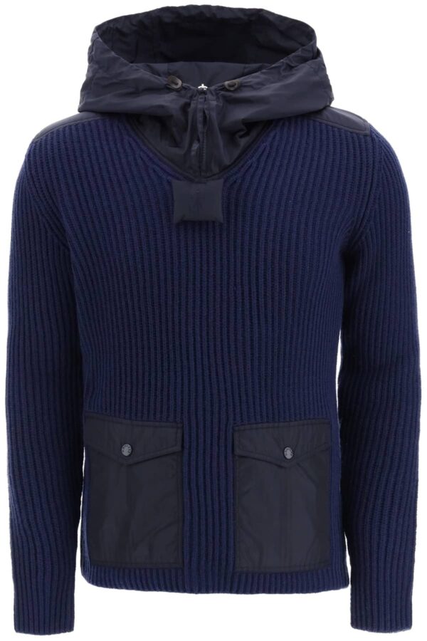 1 MONCLER JW ANDERSON MONCLER GENIUS 1 KNIT HOODIE M Blue Wool, Technical