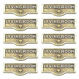 10 Switch Plate Tags LIVING ROOM Name Signs Labels Brass |