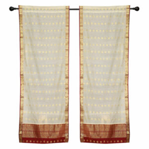 2 Cream Bohemian Indian Sari Curtains Rod Pocket Living Room -43W x 12