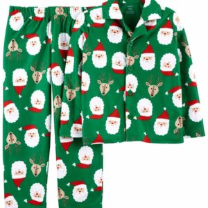 2-Piece Christmas Coat-Style Fleece PJs