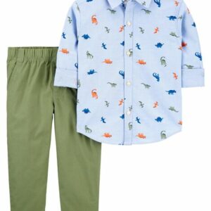 2-Piece Dinosaur Button-Front Shirt & Pant Set