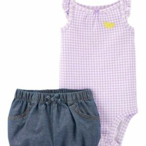 2-Piece Gingham Bodysuit & Chambray Short Set