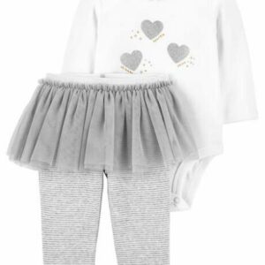 2-Piece Glitter Heart Bodysuit & Tutu Pant Set