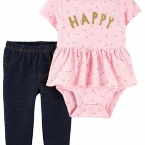 2-Piece Happy Peplum Bodysuit Pant Set