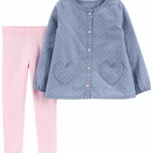 2-Piece Heart Chambray Top & Legging Set