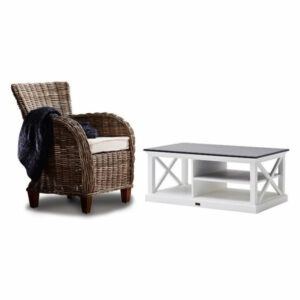 2 Piece Living Room Set with Wicker Chair and Coffee Table