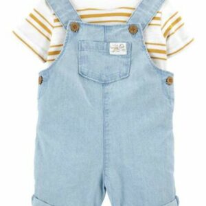 2-Piece Slub Jersey Tee & Chambray Shortall Set