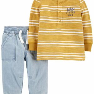 2-Piece Striped Sweater & Chambray Pant Set
