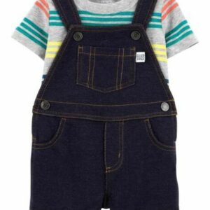 2-Piece Tee & Knit Denim Shortalls