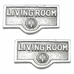2 Switch Plate Tags LIVING ROOM Name Sign Labels Chrome Brass |