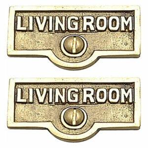 2 Switch Plate Tags LIVING ROOM Name Signs Labels Brass |