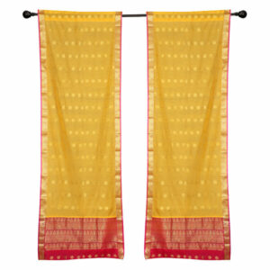 2 Yellow Bohemian Indian Sari Curtains Rod Pocket Living Room -80W x 9