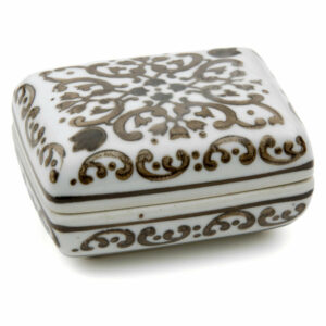 3 1/2" Floral Brown and White Porcelain Small Jewelry Box
