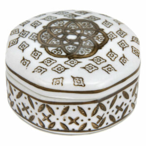 3" Brown and White Medallions Porcelain Small Jewelry Box