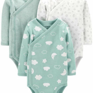 3-Pack Clouds Side-Snap Bodysuits