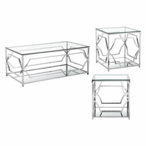3-Piece Edward Rectangular Living Room Table Set, High Polish Steel