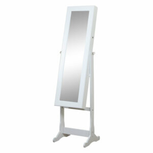 63" White Floor-Standing Mirror and Jewelry Armoire With LED Light