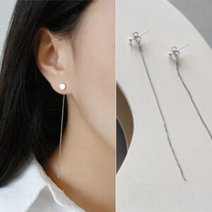 925 Sterling Silver Disc Stud / 925 Sterling Silver Chain Drop Earrings