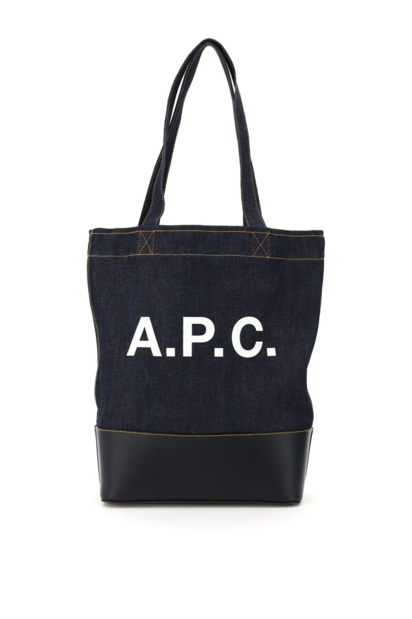 A.P.C. AXELLE DENIM TOTE BAG OS Blue Cotton, Denim, Leather