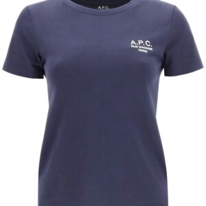 A.P.C. DENISE T-SHIRT WITH LOGO EMBROIDERY XS Blue Cotton
