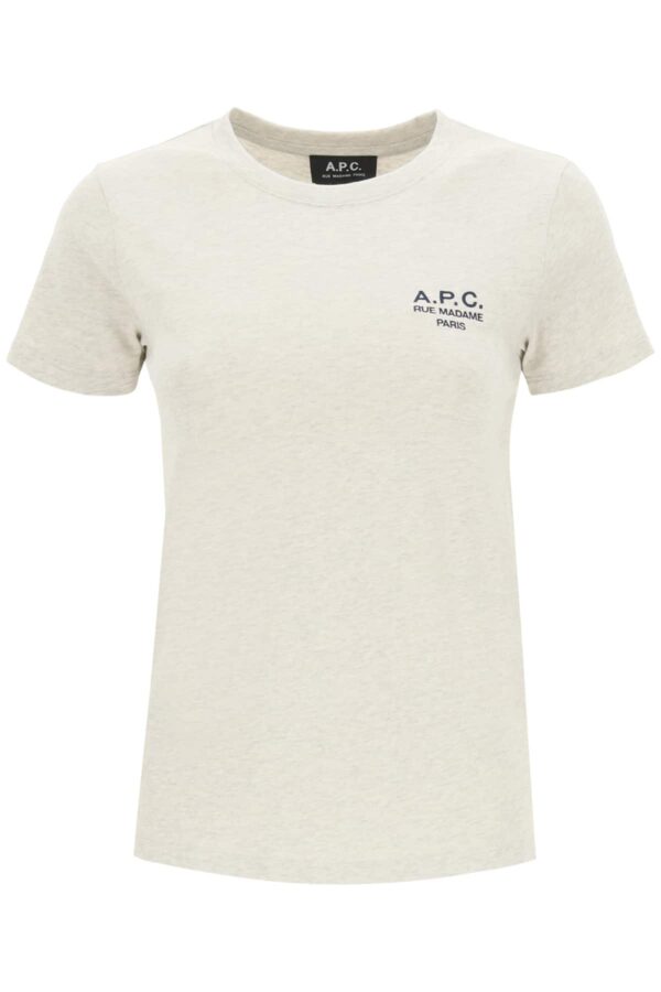 A.P.C. DENISE T-SHIRT WITH LOGO EMBROIDERY XS Grey, Blue Cotton