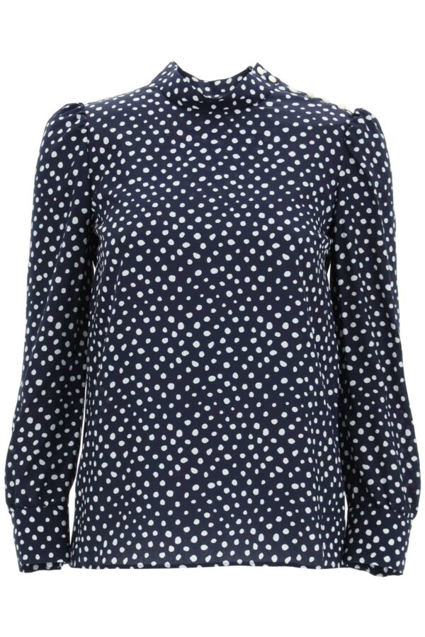 A.P.C. JENNY POLKA DOT SILK BLOUSE 34 Blue, White Silk