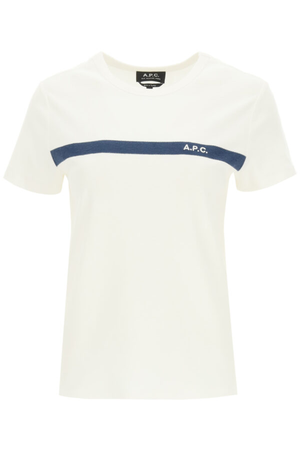 A.P.C. YUKATA T-SHIRT WITH LOGO EMBROIDERY XS White, Blue Cotton
