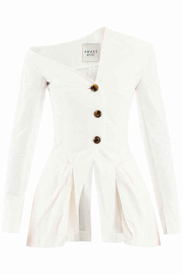 A.W.A.K.E. MODE ASYMMETRICAL BLAZER 34 White Cotton