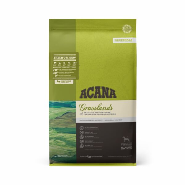 ACANA Grasslands Grain Free High Protein Freeze-Dried Coated Lamb Duck Trout and Quail Dry Dog Food, 25 lbs.