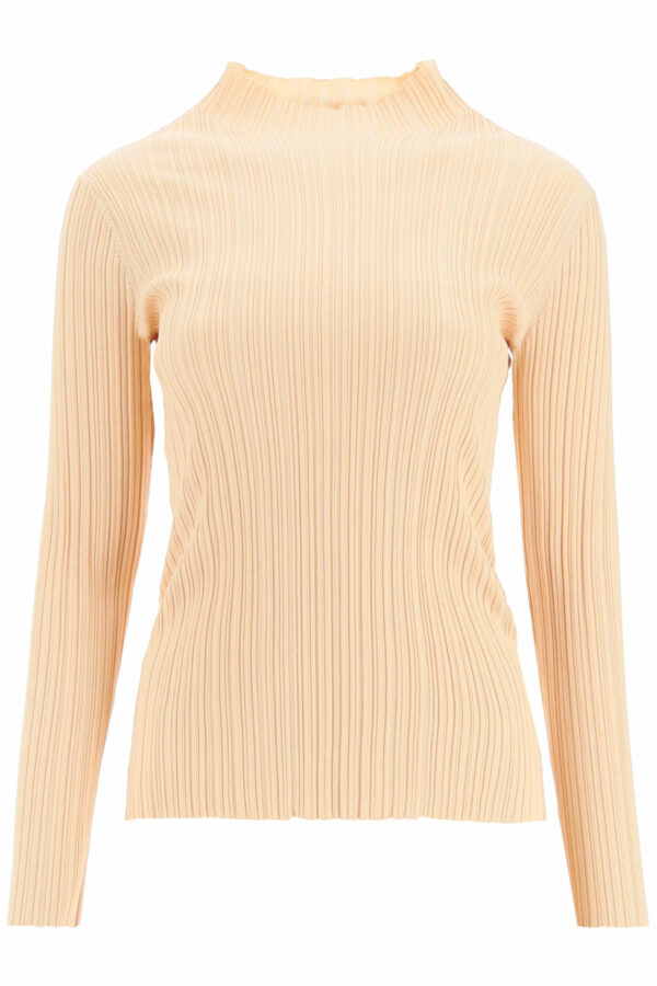 ACNE STUDIOS KATINA RIBBED MOCK NECK SWEATER M Beige Cotton