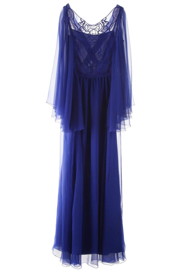 ALBERTA FERRETTI LONG CHIFFON DRESS 42 Blue Silk
