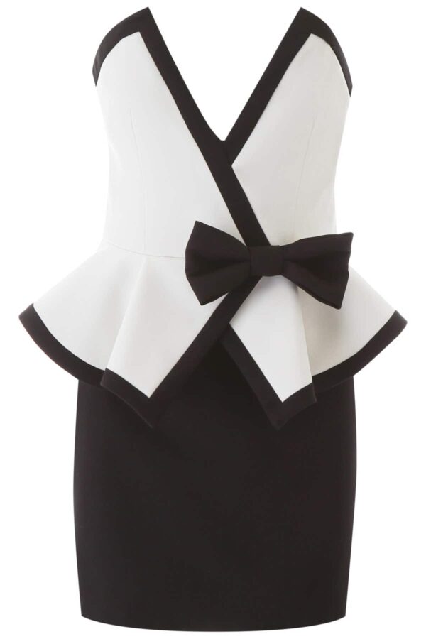 ALESSANDRA RICH MINI DRESS WITH BOW 38 White, Black Wool