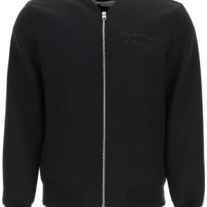 ALEXANDER MCQUEEN BOMBER JACKET WITH LOGO EMBROIDERY 48 Black Wool