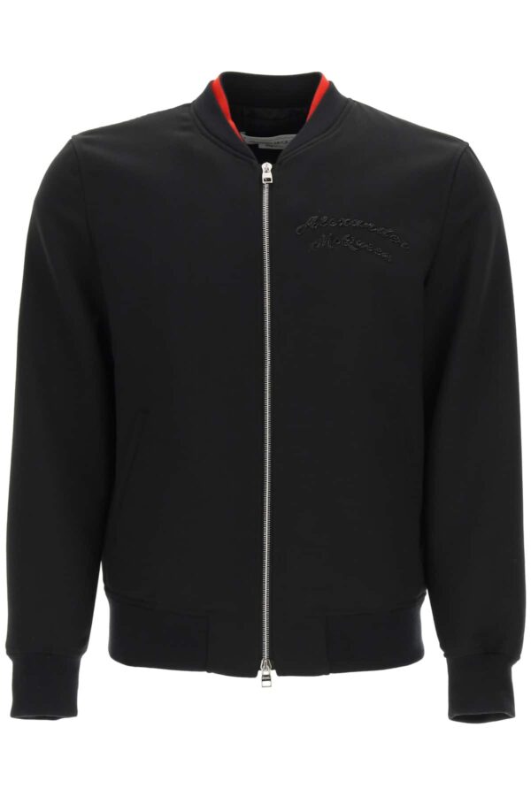 ALEXANDER MCQUEEN BOMBER JACKET WITH LOGO EMBROIDERY 48 Black Wool
