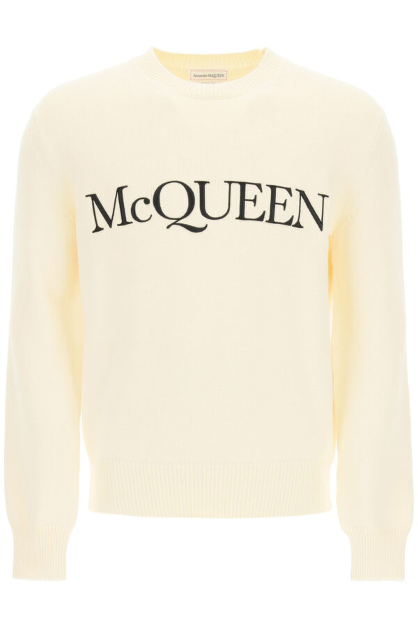 ALEXANDER MCQUEEN COTTON SWEATER WITH LOGO EMBROIDERY S White, Black Cotton