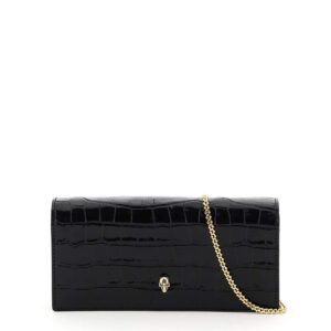 ALEXANDER MCQUEEN CROCO PRINT LEATHER CLUTCH WITH SKULL OS Black Leather