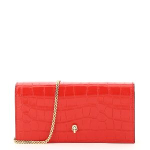 ALEXANDER MCQUEEN CROCO PRINT LEATHER CLUTCH WITH SKULL OS Red Leather