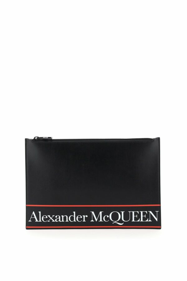 ALEXANDER MCQUEEN FLAT POUCH LOGO SELVEDGE OS Black, White, Red Leather