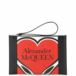 ALEXANDER MCQUEEN LEATHER POUCH HEART PRINT OS White, Black, Red Leather