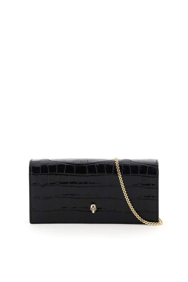 ALEXANDER MCQUEEN LEATHER WALLET ON CHAIN WITH SKULL OS Black Leather