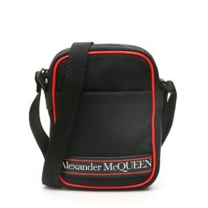 ALEXANDER MCQUEEN LOGO MINI MESSENGER BAG OS Black, Red Technical, Leather