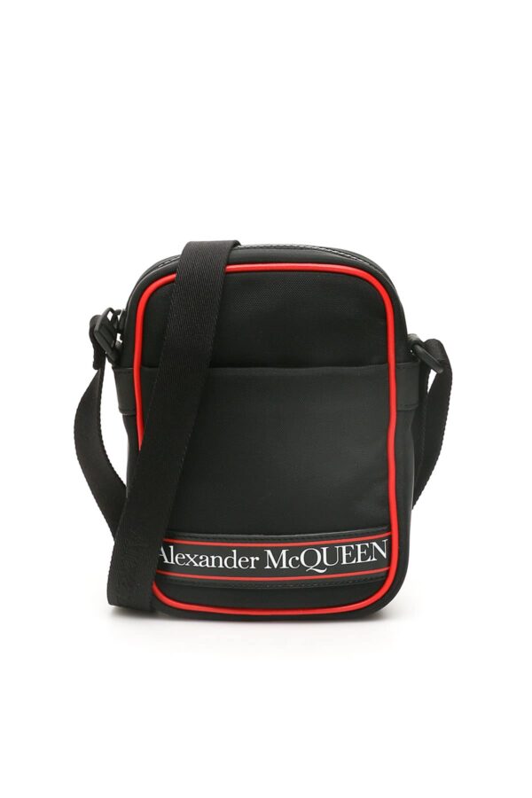 ALEXANDER MCQUEEN LOGO MINI MESSENGER BAG OS Black, Red Technical, Leather