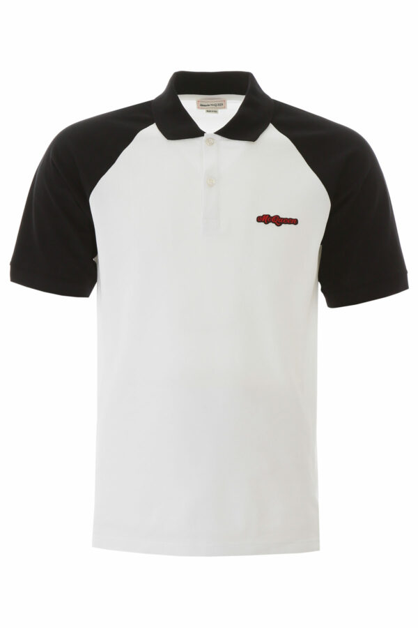 ALEXANDER MCQUEEN LOGO PATCH POLO SHIRT S White, Black Cotton