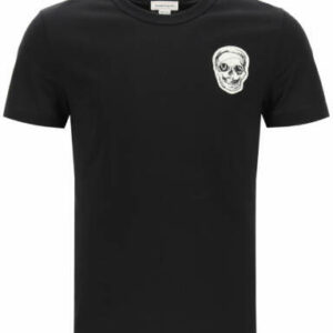 ALEXANDER MCQUEEN PATCH SKULL T-SHIRT S Black, Silver, Metallic Cotton