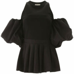 ALEXANDER MCQUEEN PEPLUM TOP WITH BALLOON SLEEVES 40 Black Cotton