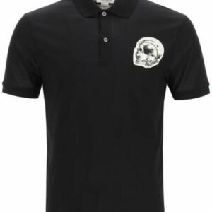 ALEXANDER MCQUEEN POLO SHIRT WITH SKULL PATCH S Black, Silver, Metallic Cotton