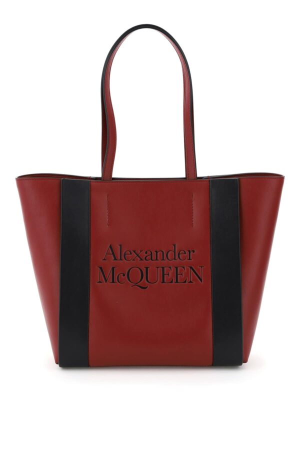ALEXANDER MCQUEEN SMALL SIGNATURE TOTE BAG OS Red, Black Leather