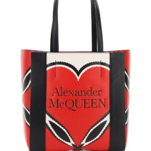 ALEXANDER MCQUEEN SMALL TOTE BAG EXPLODED HEARTS OS White, Black, Red Leather