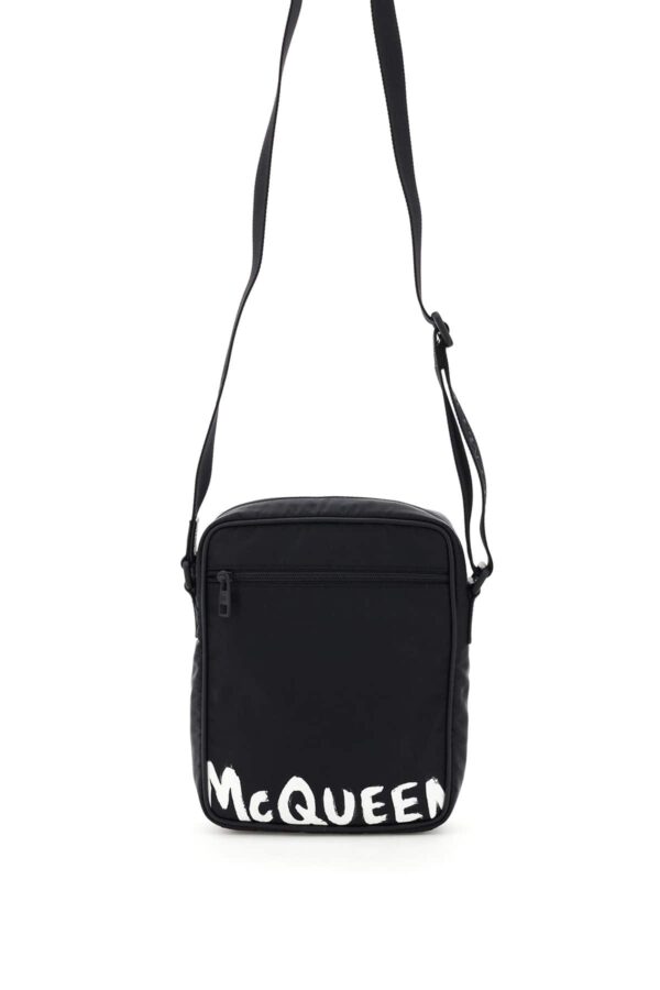 ALEXANDER MCQUEEN URBAN BAG WITH GRAFFITI LOGO OS Black, White Technical, Leather