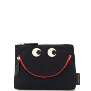 ANYA HINDMARCH HAPPY EYES NYLON POUCH OS Black, Red Technical, Leather